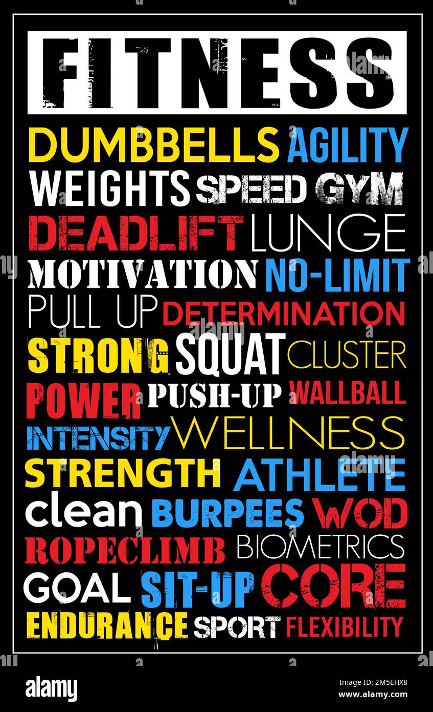 Fitness training motivation sport word cloud tag concept wallpaper text