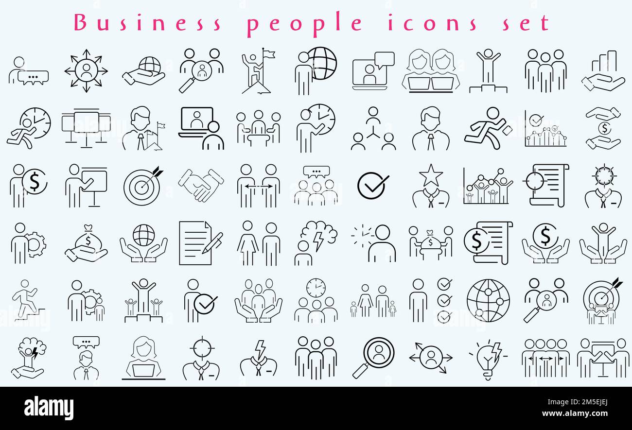 Business people icons set. Human resources, office management - thin line web icon set. Businessman outline icons collection. Stock Vector