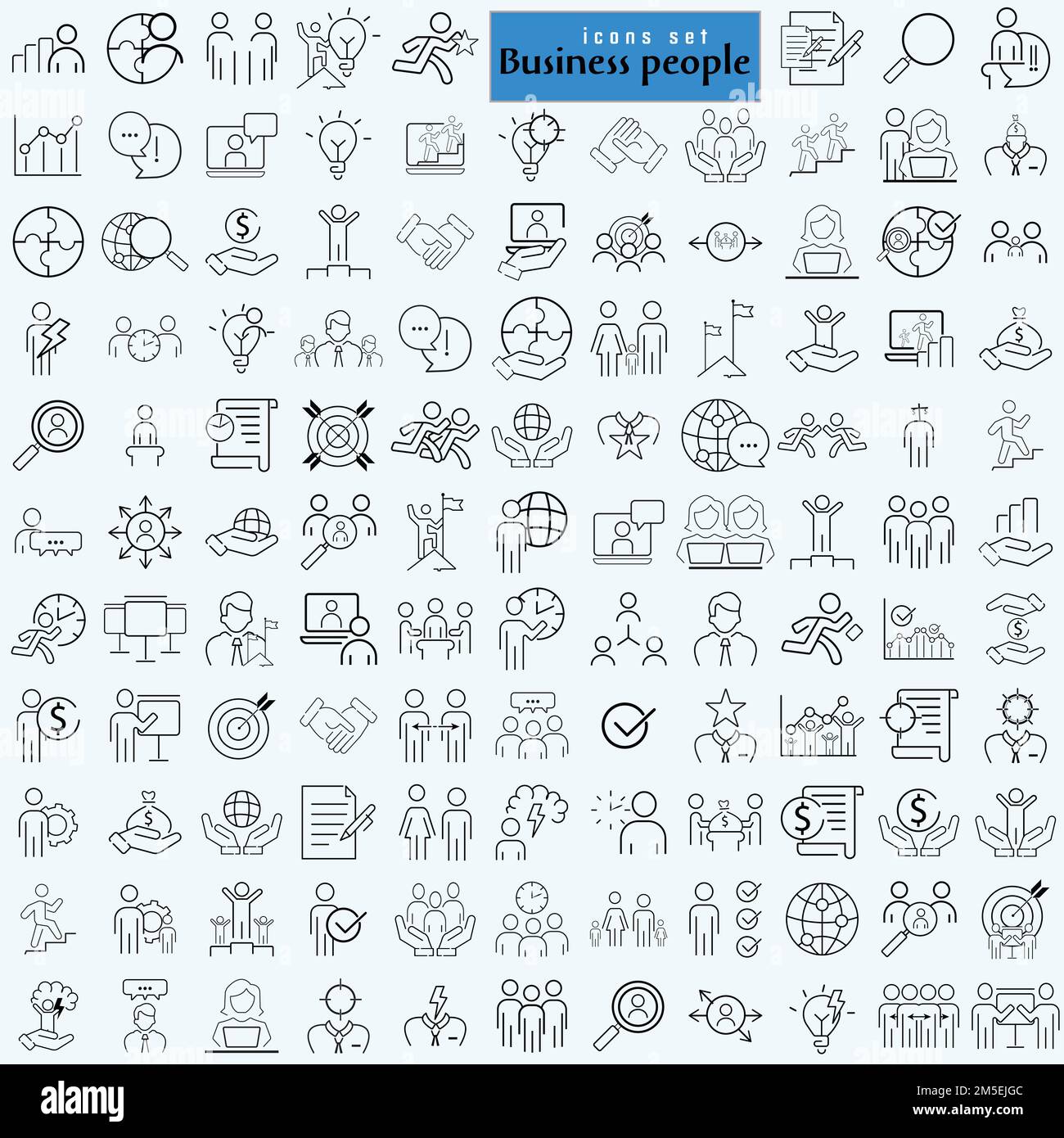 Business people icons set. Human resources, office management - thin line web icon set. Businessman outline icons collection. Stock Vector
