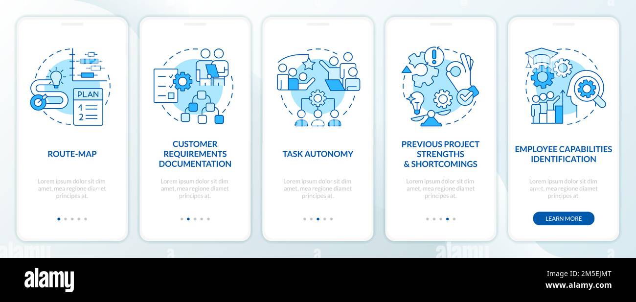 Project planning benefits blue onboarding mobile app screen Stock ...