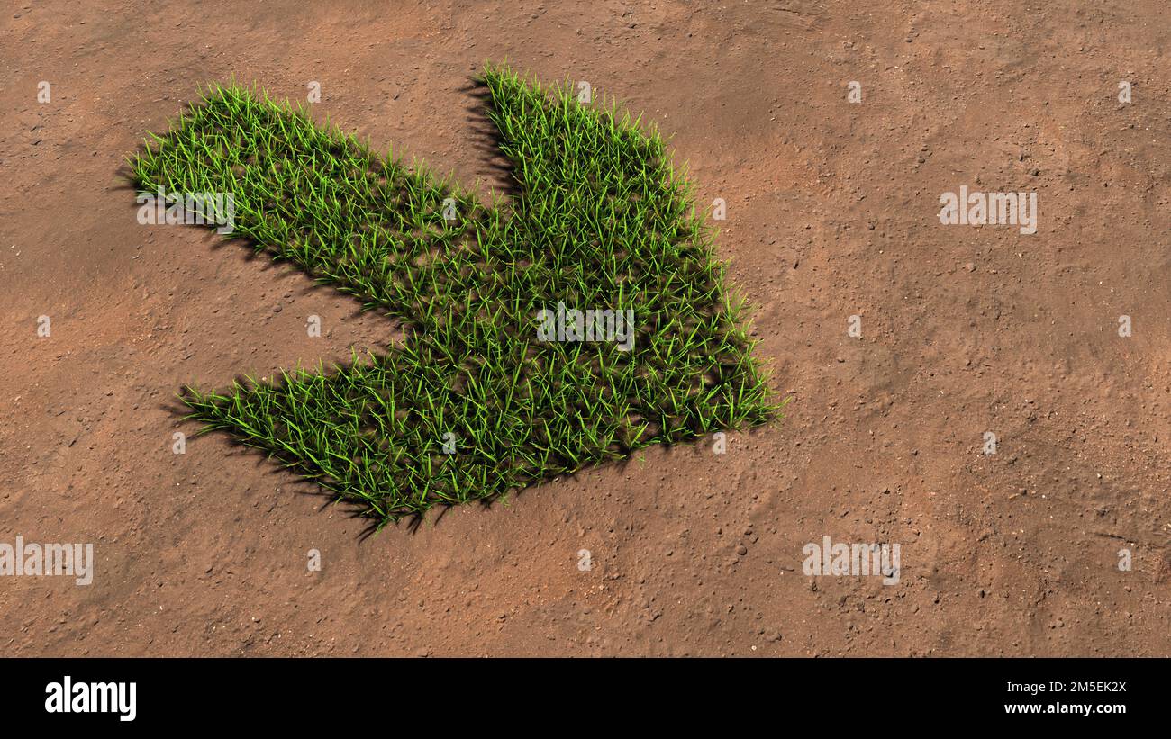 Conceptual green summer lawn grass symbol shape on brown soil or earth background, road sign. 3d illustration metaphor for navigation, strategy Stock Photo