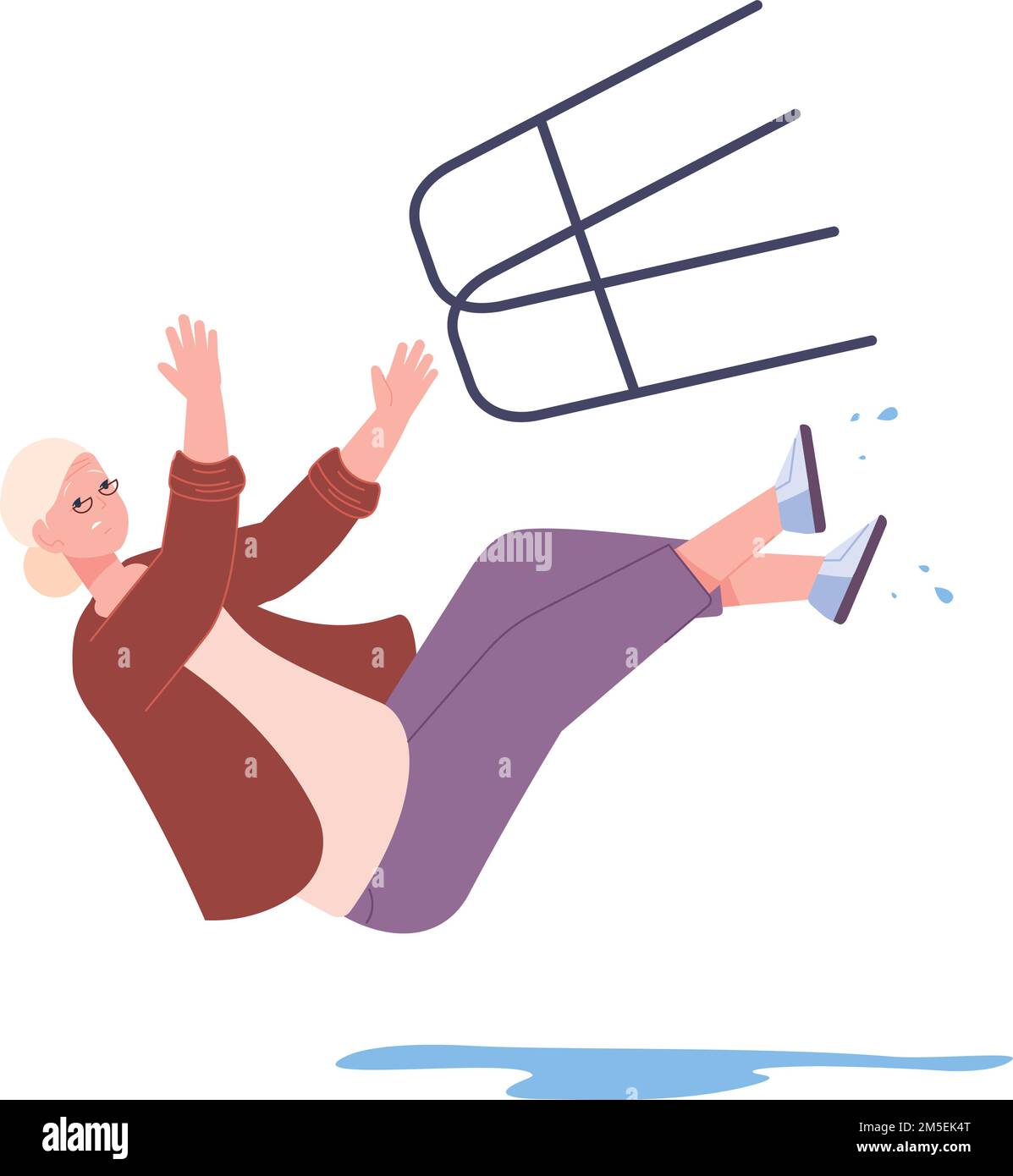 Senior woman slipping on wet floor. Elderly person falling