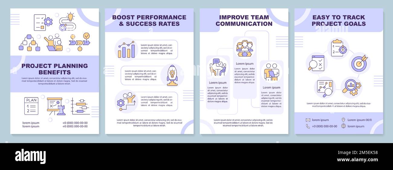 Project planning benefits purple brochure template Stock Vector Image