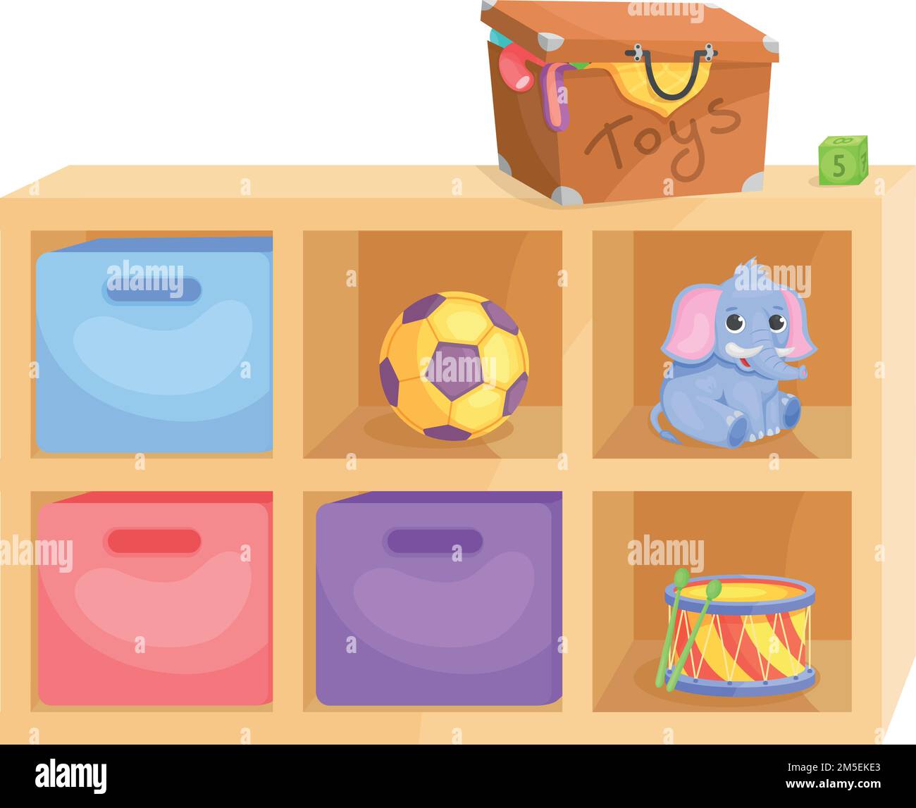 Toy storage. Kid wooden shelf cartoon icon isolated on white background