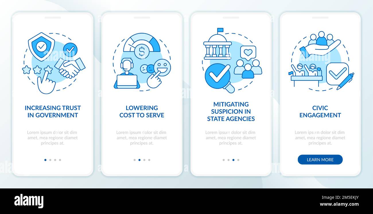 Public service delivery changes blue onboarding mobile app screen Stock Vector