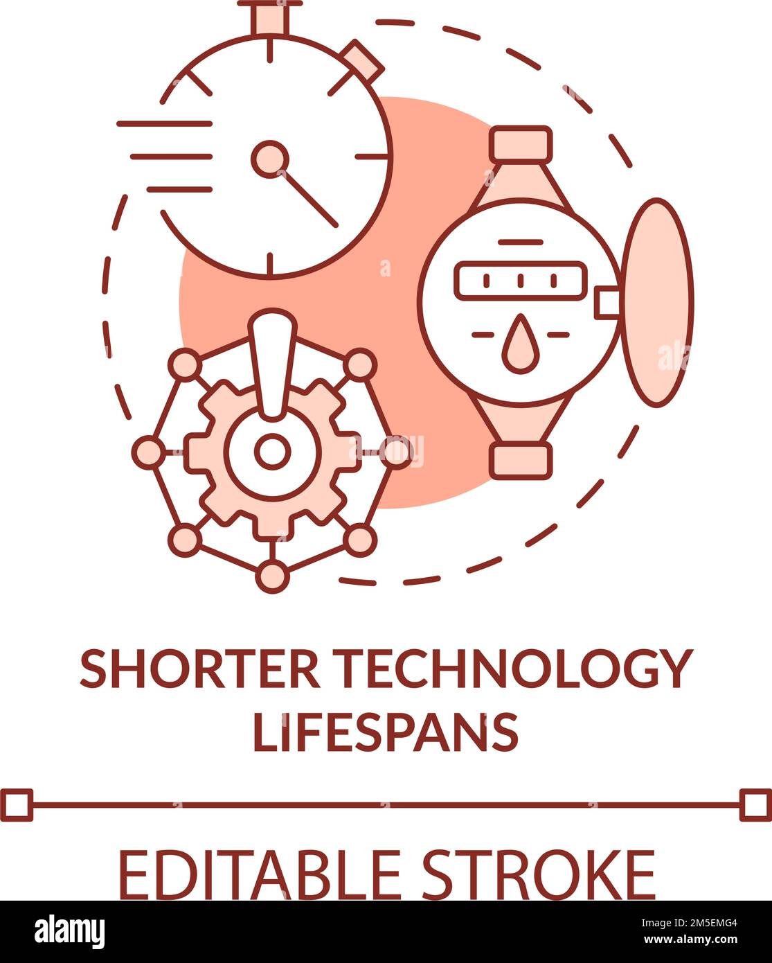 Shorter technology lifespans red concept icon Stock Vector