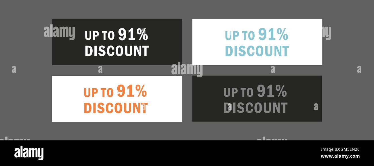 Up to 91 percentage off. Discount offer price sign. Special offer labels. Stock Vector