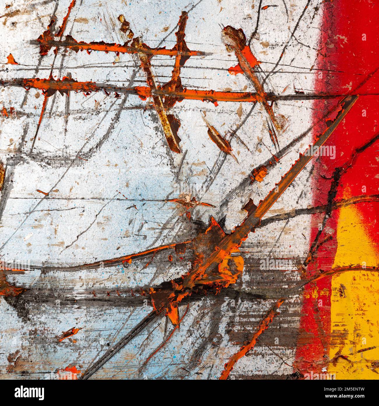 Rusty scratches on a painted skip Stock Photo - Alamy