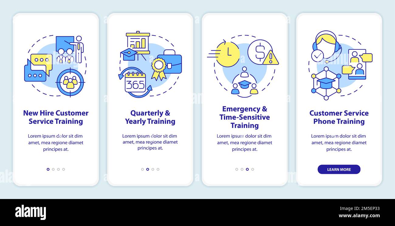 Customer service training types onboarding mobile app screen Stock ...