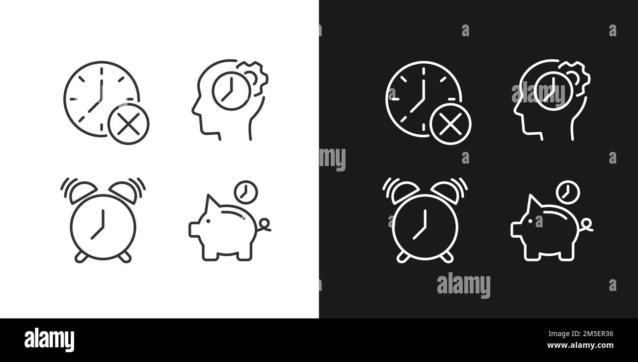 Organizing time wisely pixel perfect linear icons set for dark, light mode Stock Vector