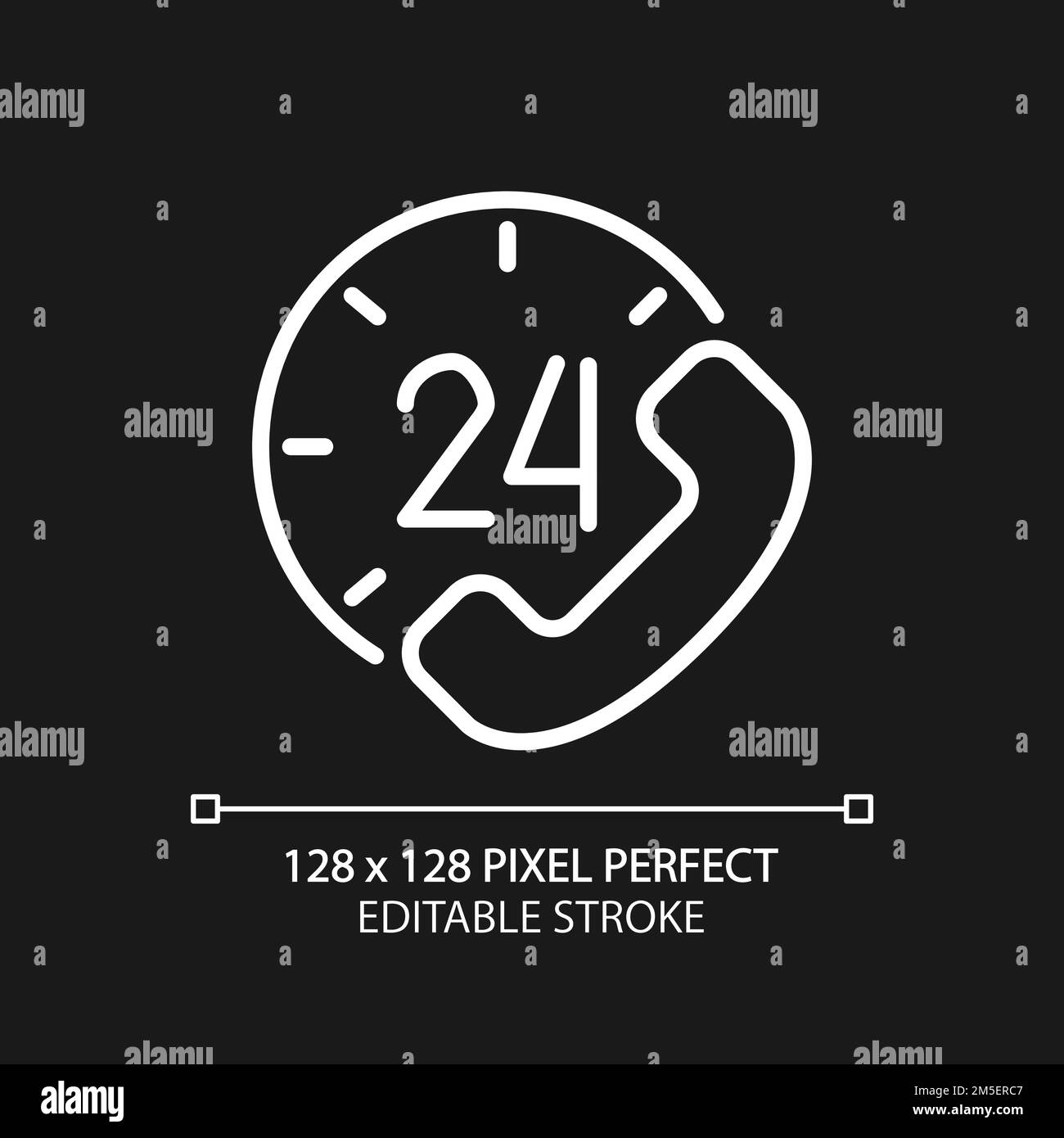 Round-the-clock support pixel perfect white linear icon for dark theme Stock Vector