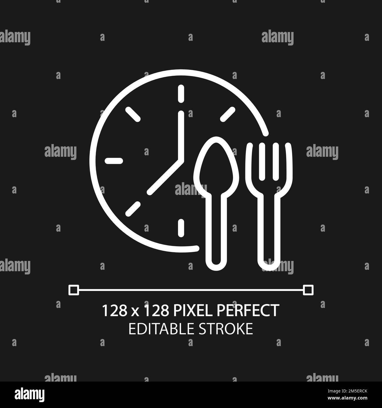Lunchtime pixel perfect white linear icon for dark theme Stock Vector