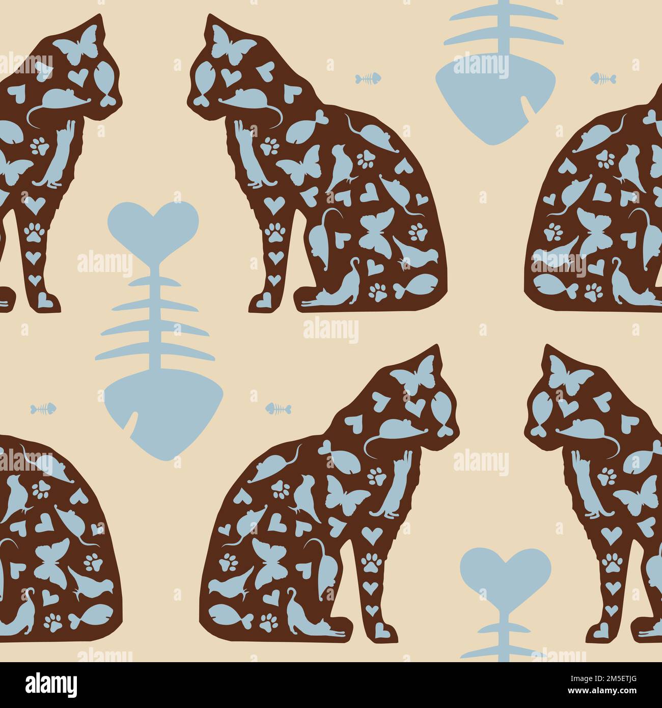 Vector seamless repeat pattern with cats and what they love. Vector