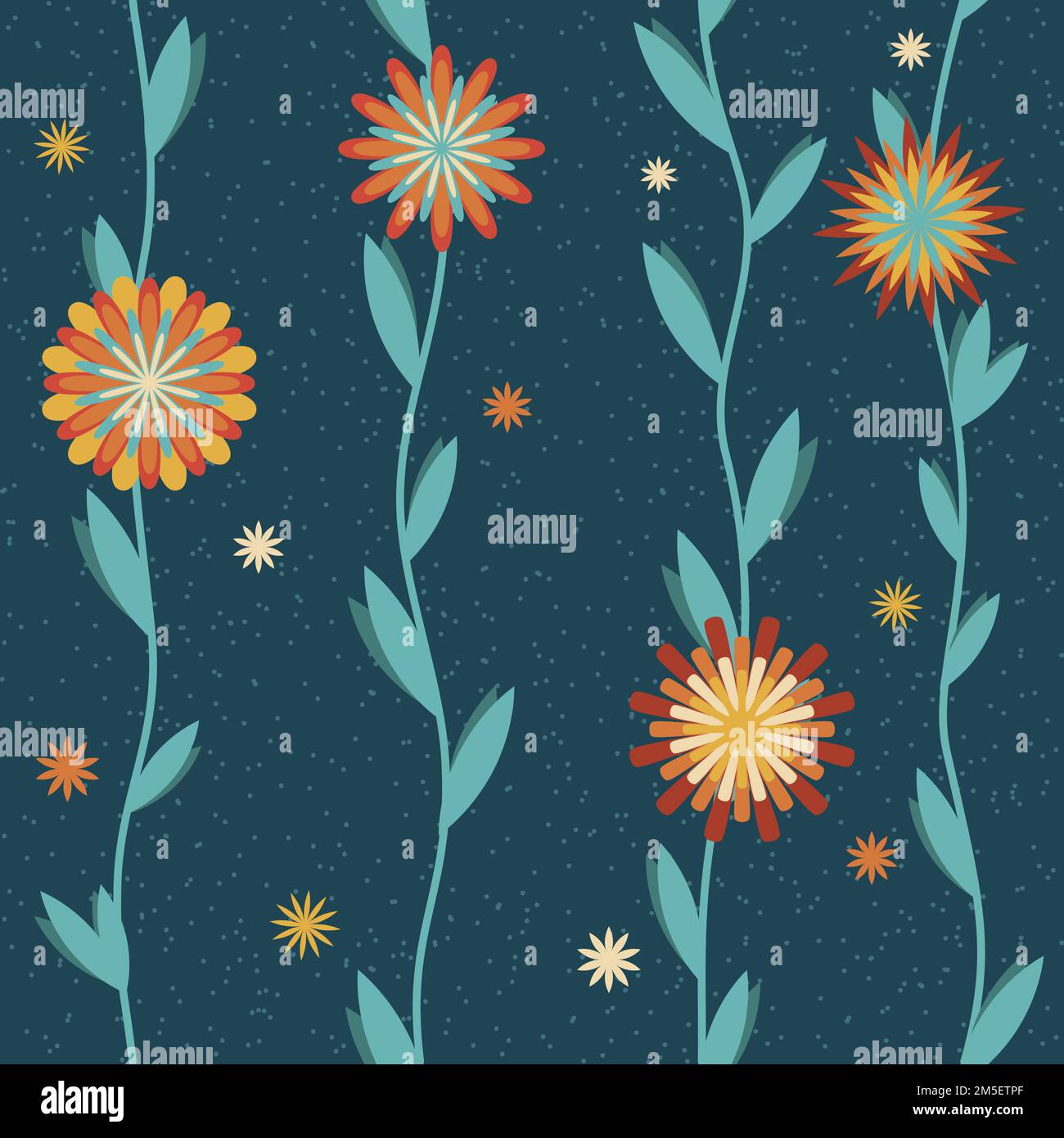 Abstract retro colored flowers seamless vector pattern. Great for textile, wrapping paper Stock Vector