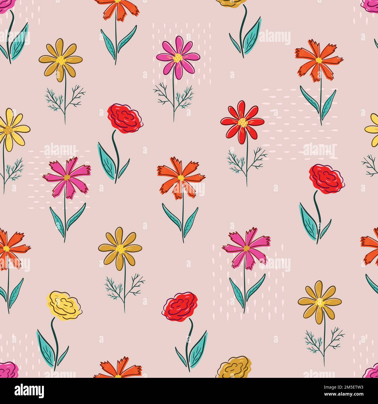 Seamless vector pattern with simplistic abstract flowers. Greai for textile, packaging Stock Vector