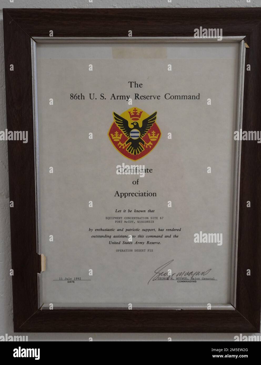 The Certificate of Appreciation from the 86th Reserve Command to ...