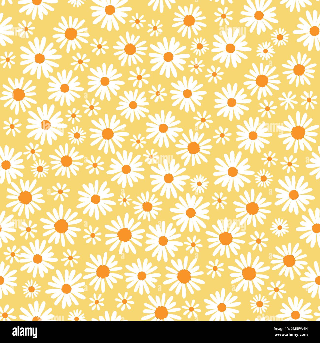 White daisies on yellow seamless vector pattern. Vector illustration Stock Vector