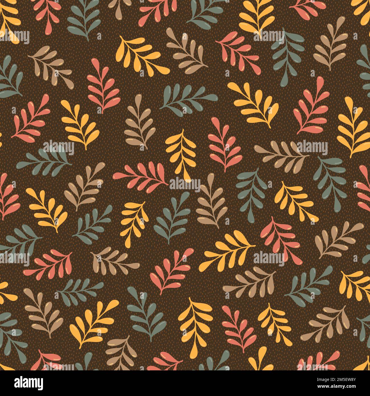 Seamless vector repeat with floral elements, fall colors, vector
