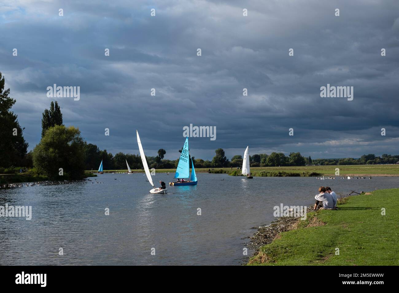 Learning to sail, River Thames, Oxfordshire, United Kingdom Stock Photo
