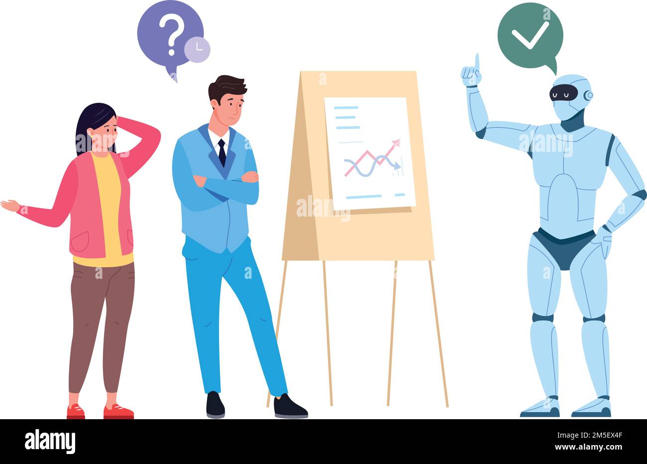 Robot vs human employees in business analysis. Ai advantages isolated