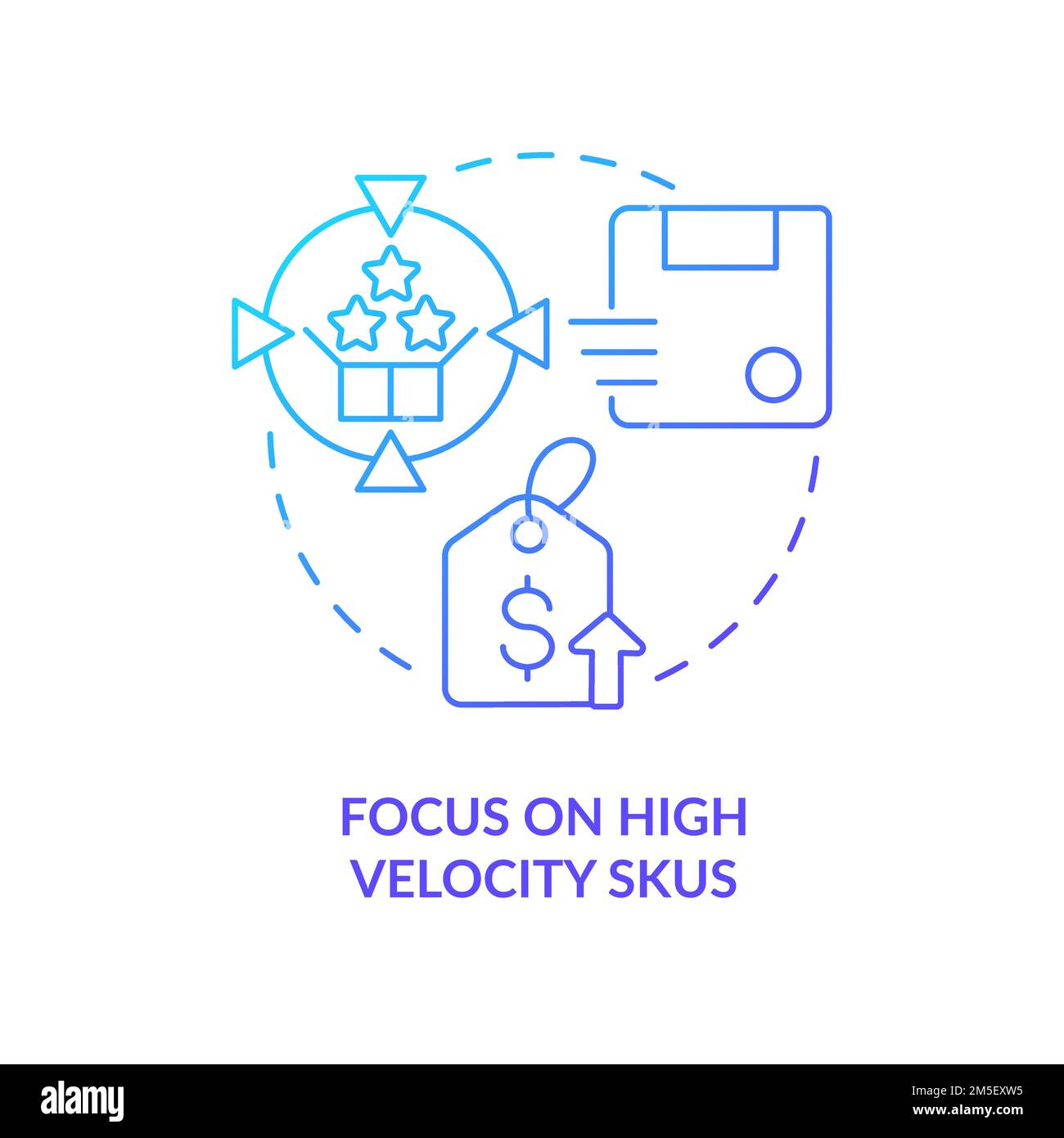 Focus on high velocity SKUs blue gradient concept icon Stock Vector