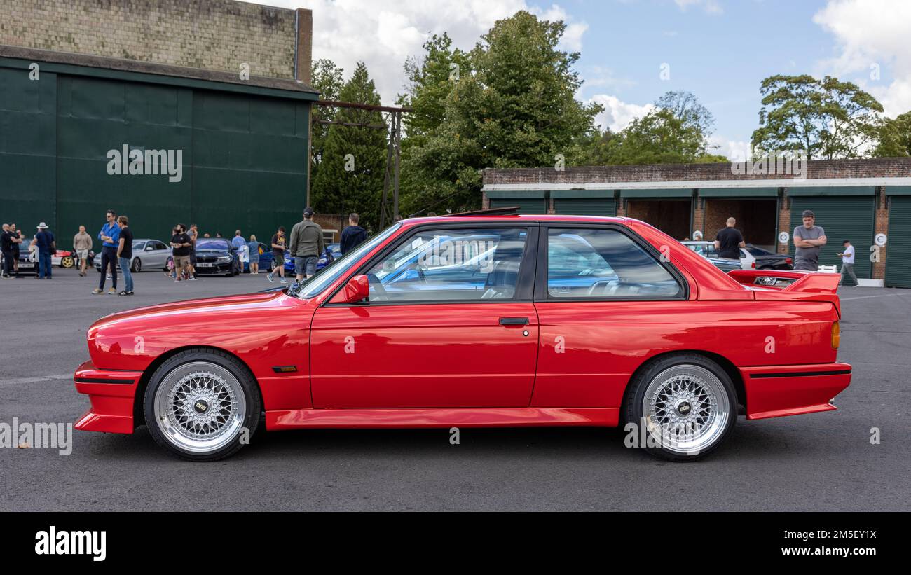 1991 BMW M3 ‘E13 OEM’ on display at the Bicester Heritage Scramble celebrating 50 years of BMW M motorsport division. Stock Photo