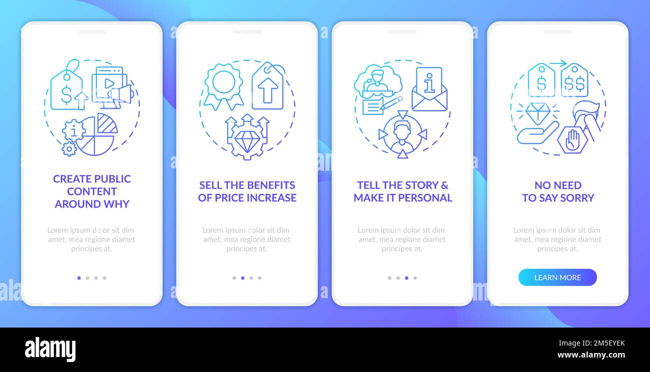 Raise prices and retain customers blue gradient onboarding mobile app ...
