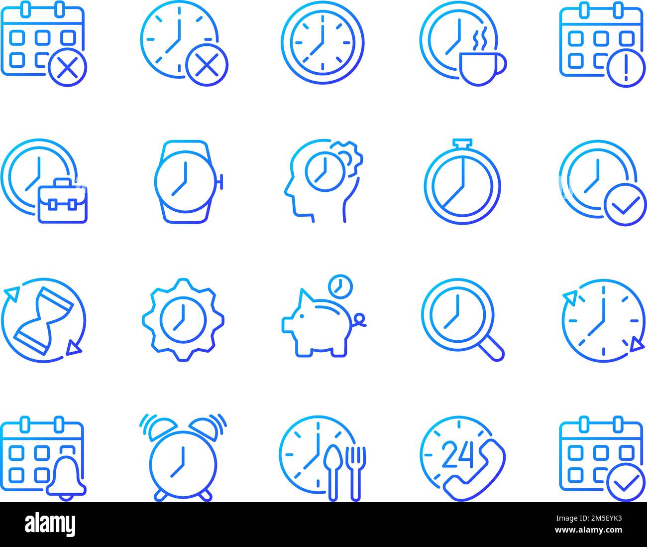 Time and clock pixel perfect gradient linear vector icons set Stock Vector
