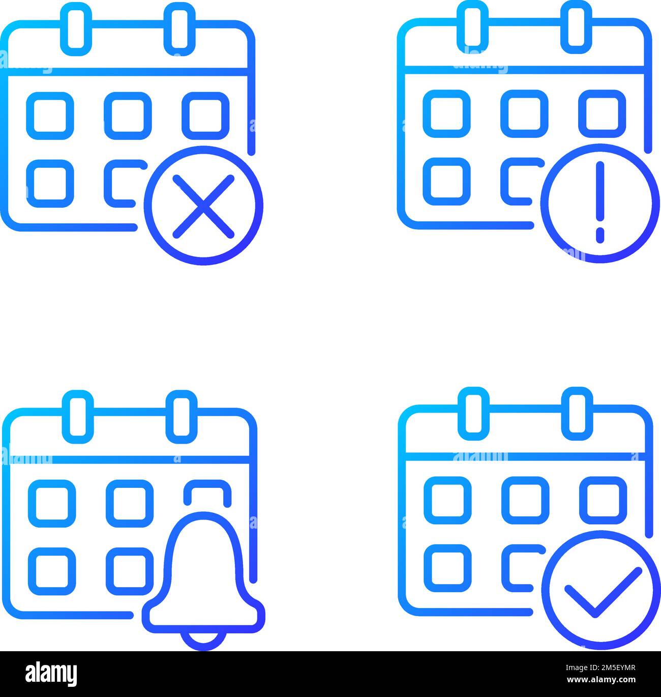 Calendar app management pixel perfect gradient linear vector icons set Stock Vector