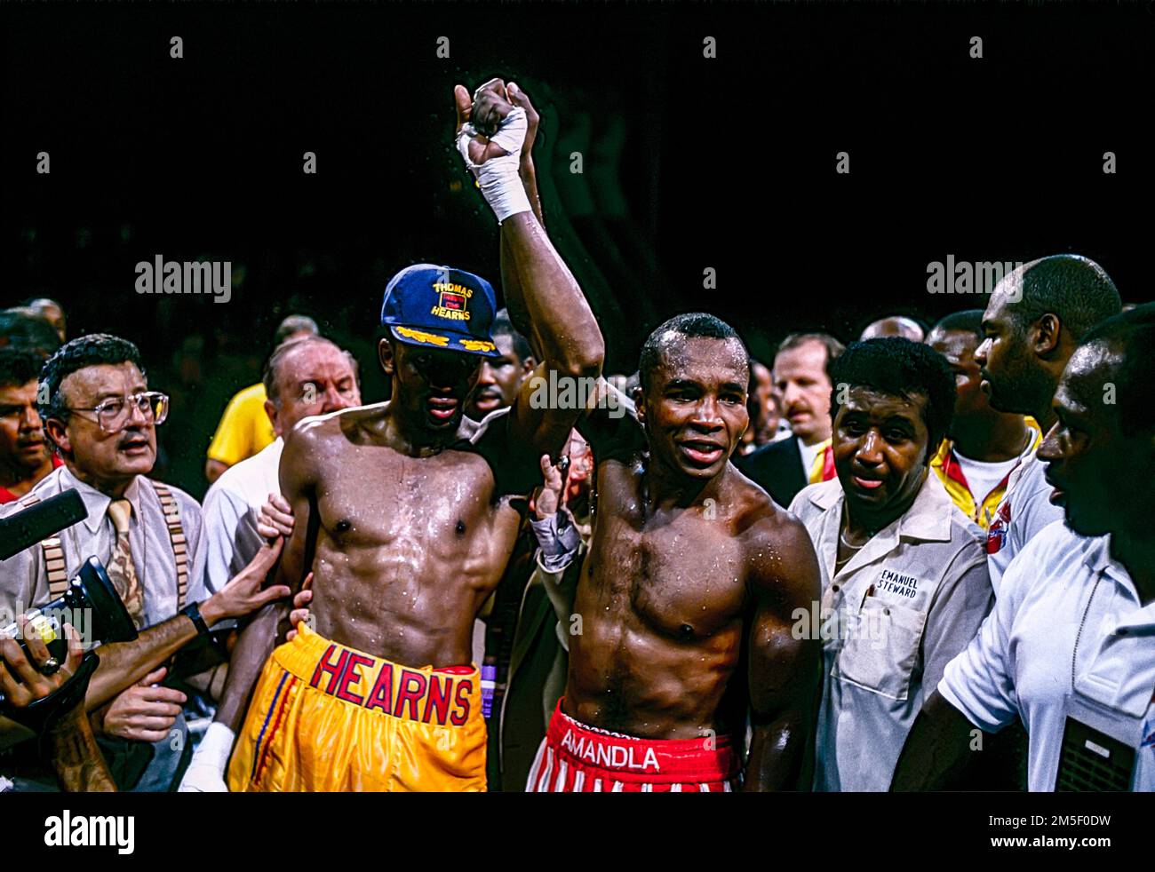 Sugar Ray Leonard vs.Thomas Hearns fight to a draw in "The War" for the
