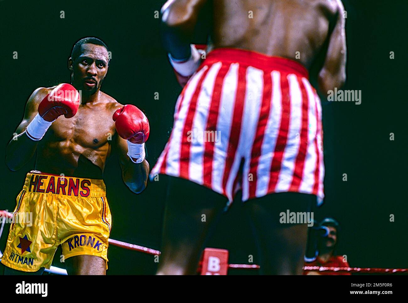 Sugar Ray Leonard vs.Thomas Hearns fight to a draw in "The War" for the WBC and WBO super