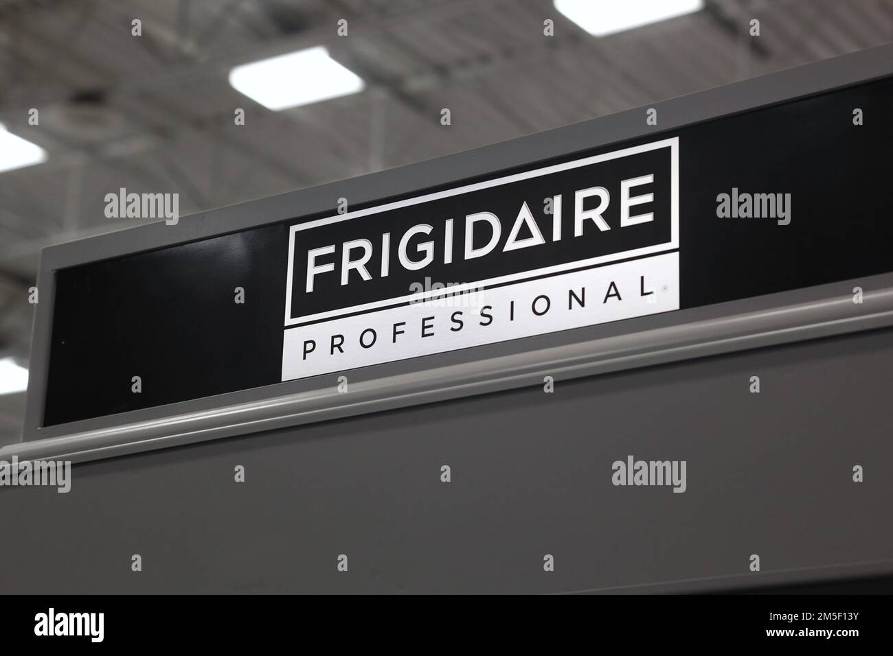 Honolulu, HI - December 27, 2022: Home appliance manufacturer Frigidaire display sign at shopping center Stock Photo