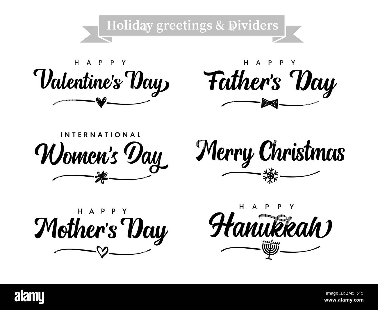 Set of Holiday greetings and dividers shape. Creative concept for Valentine's Day, Women's Day, Mother's and Father's Day, Christmas or Hanukkah Stock Vector