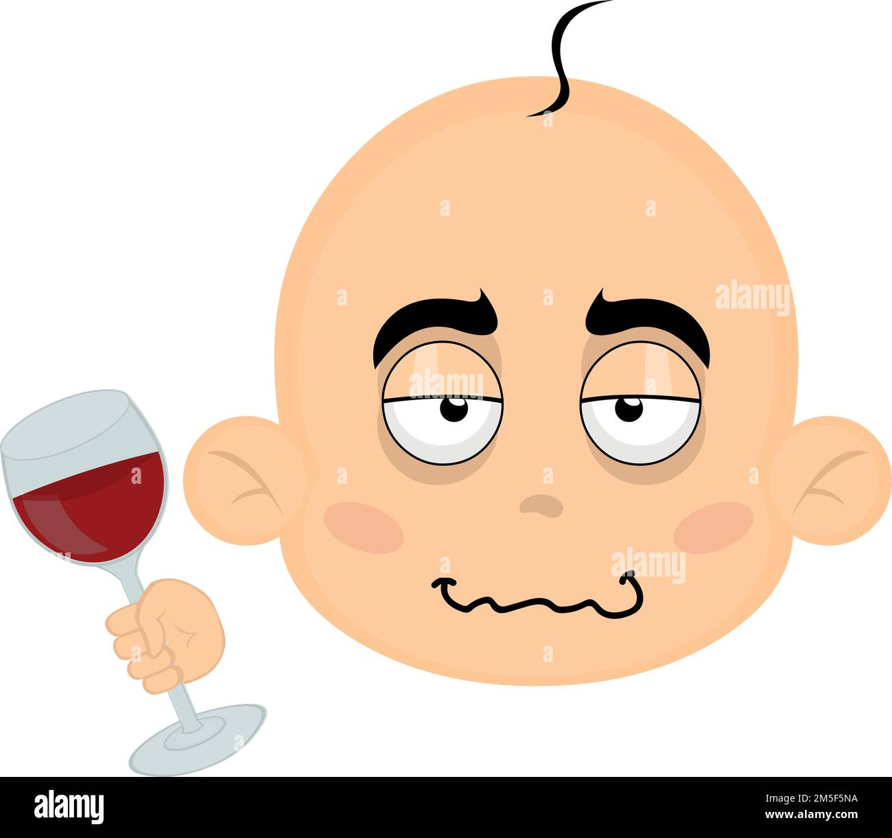 vector illustration of the face of a drunk cartoon baby with a glass of wine in his hand Stock Vector