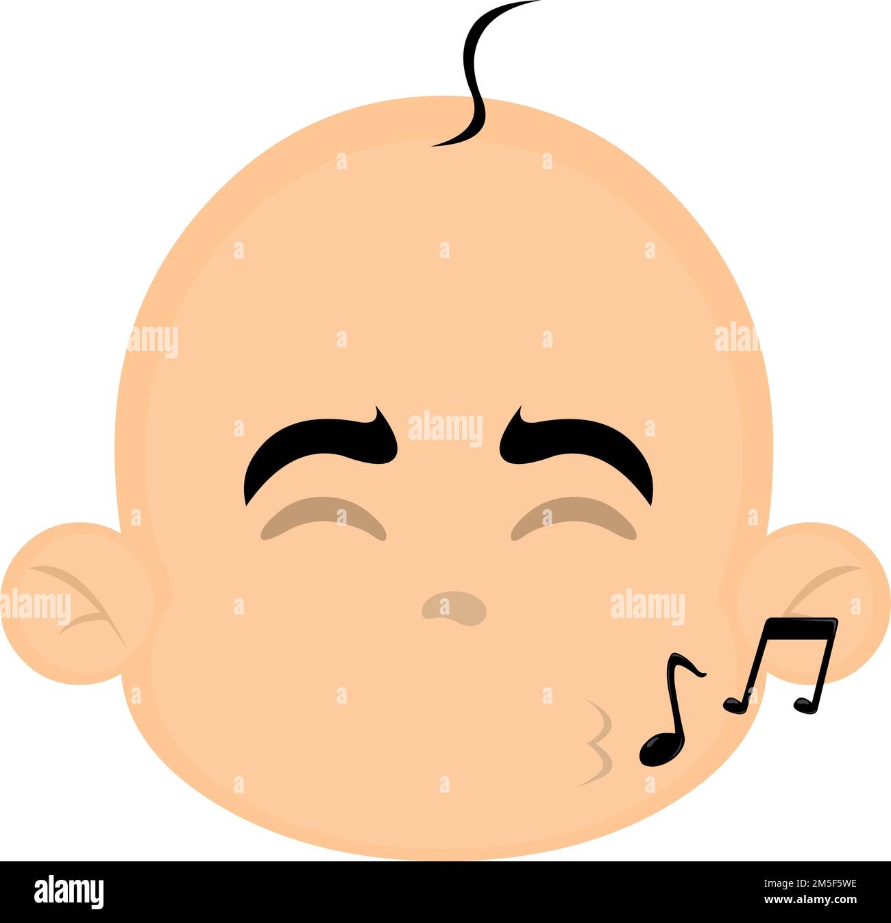 vector illustration of the face of a baby cartoon whistling with musical notes Stock Vector