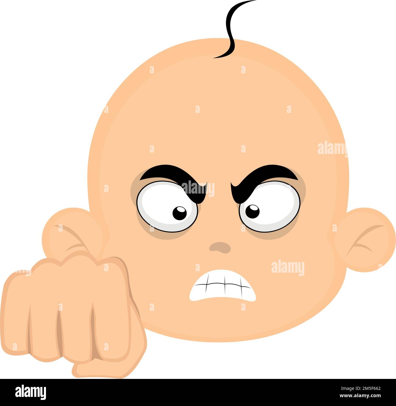 vector illustration of the face of a baby cartoon with an angry expression and giving a fist bump Stock Vector