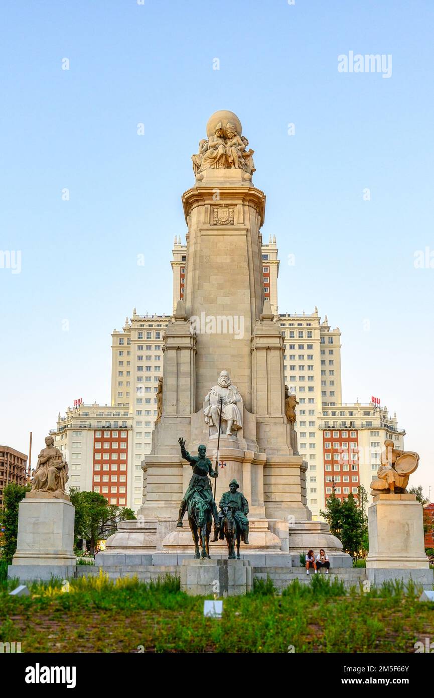 Monument to Miguel de Cervantes Saavedra. Whole view of the famous place and landmark Stock Photo