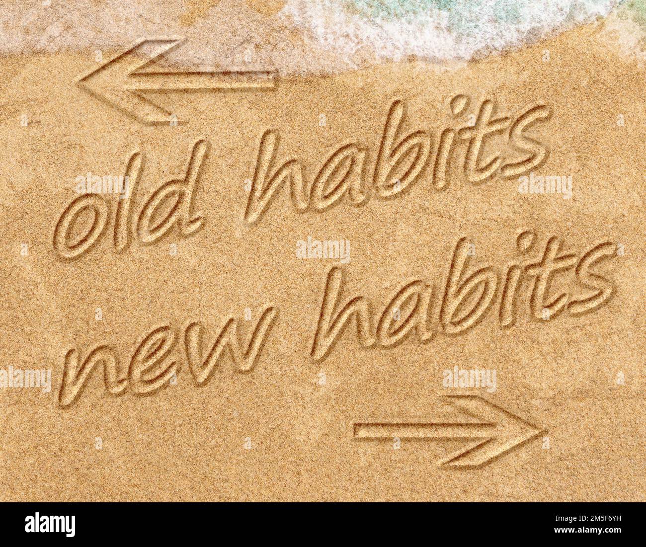 Old Routine Vs. New Routine old habits vs new habits, life change concept written on sand Stock ...