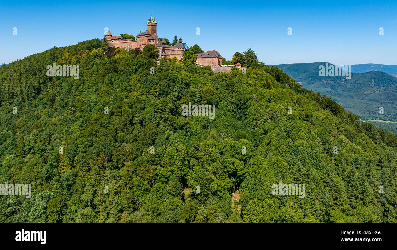 Aerial view of Haut-Koenigsbourg Castle in Alsace, France Stock Photo