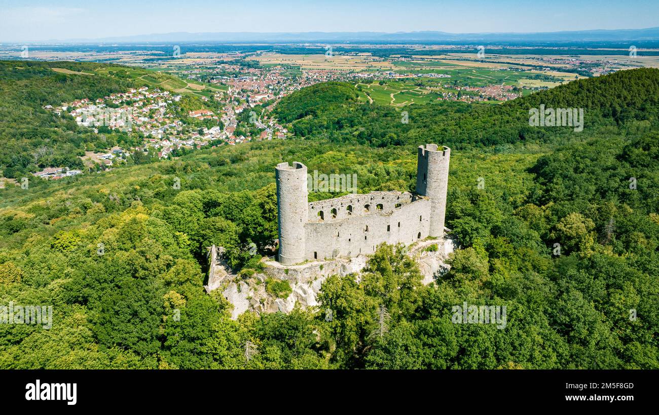 Haut Andlau Castle, Alsace, France. Aerial view Stock Photo