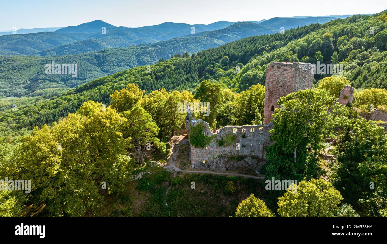 Landsberg Castle, Alsace, France. Drone view Stock Photo