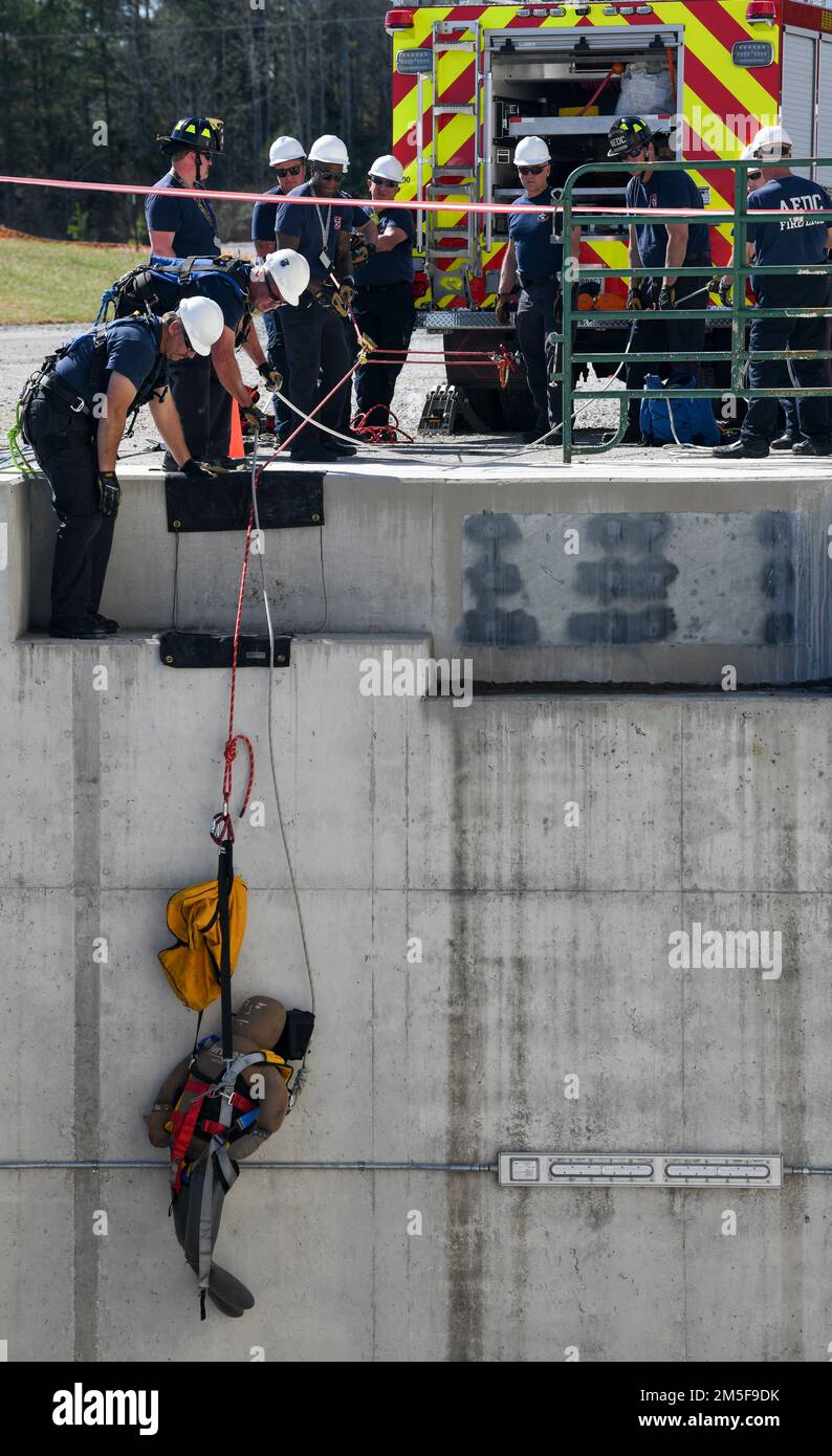 Arnold Air Force Base Fire and Emergency Services personnel practice a ...