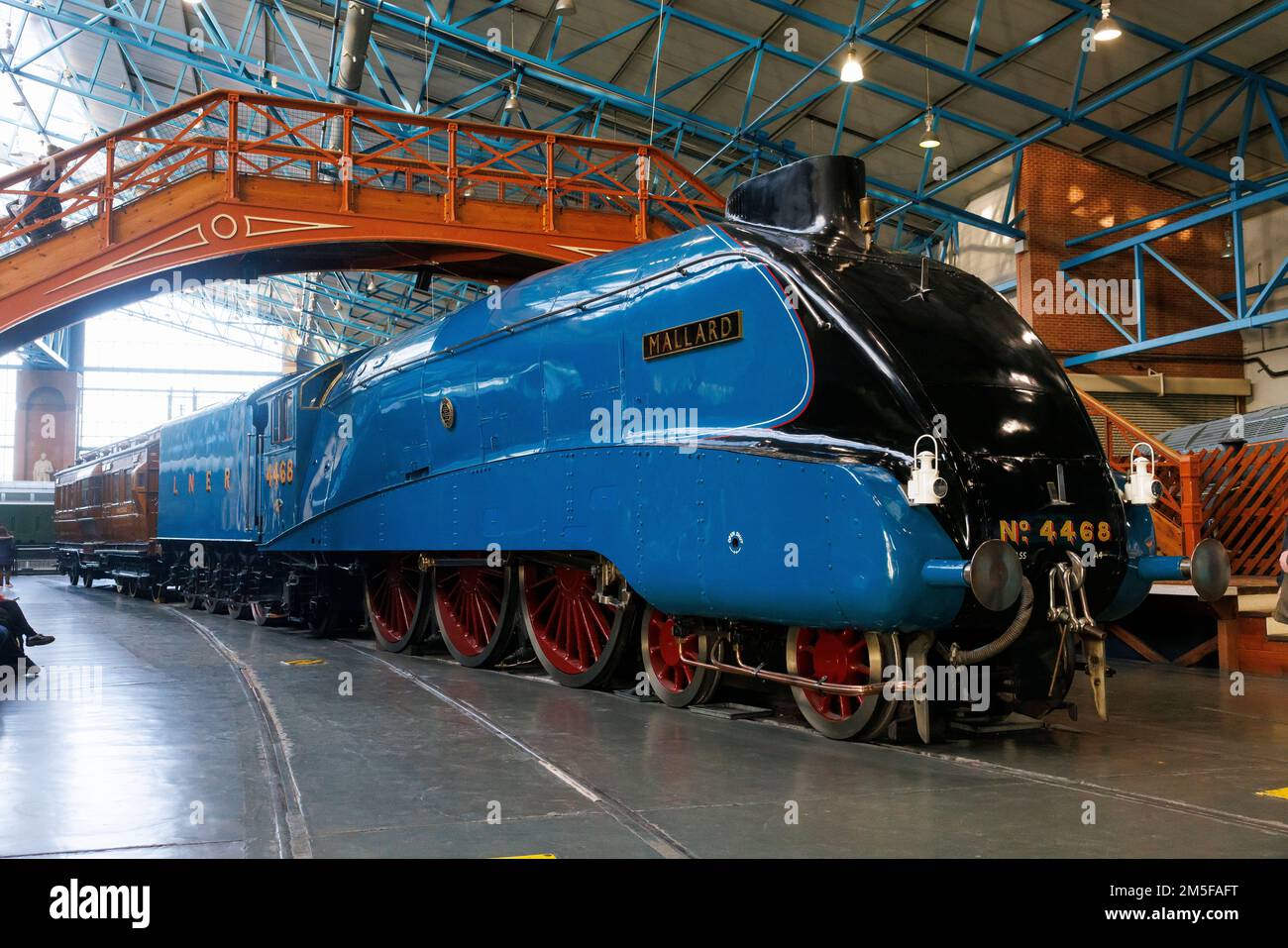 Mallard no. 4468 steam locomotive on display at the National Railway Museum, York, England. Stock Photo