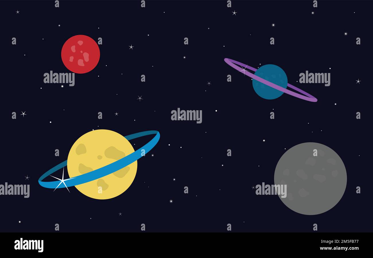 Assortment of planets vector illustration on a starry background Stock Vector