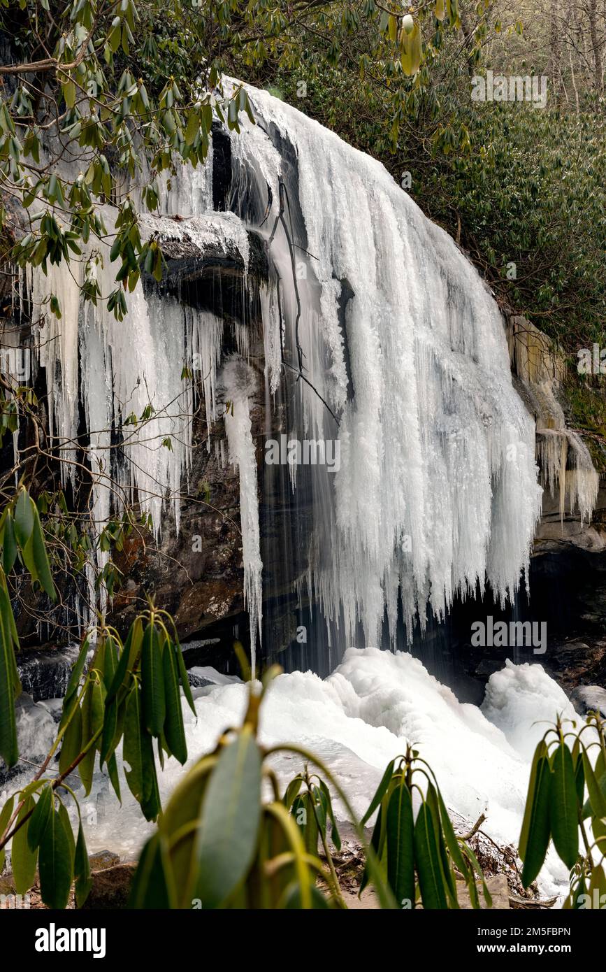 Slick Rock Falls in winter - Pisgah National Forest - near Brevard, North Carolina USA Stock Photo