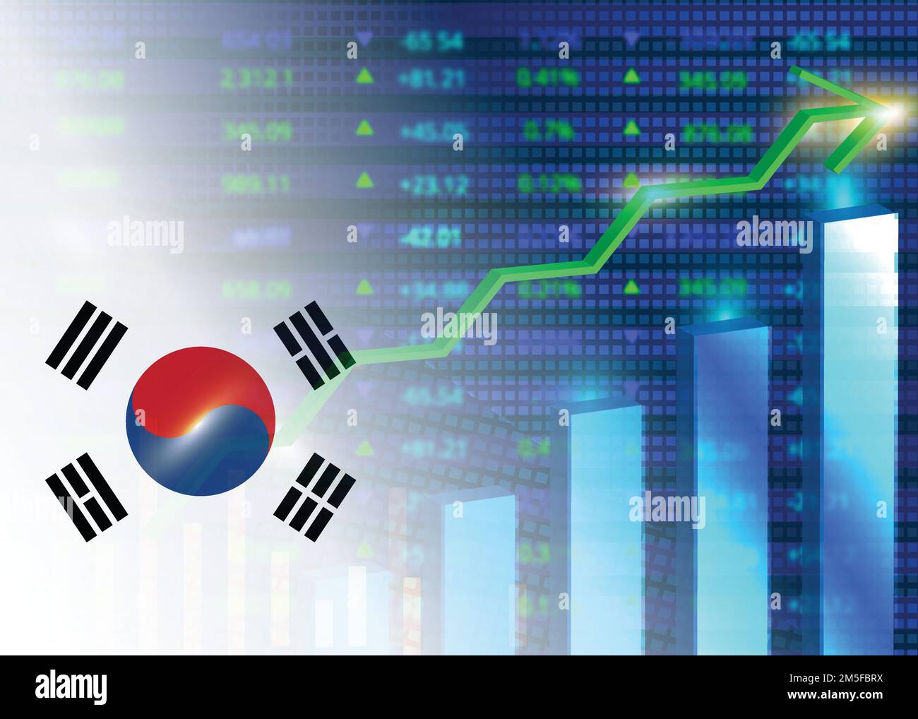 Economic growth in South Korea.South Korea's stock market.South Korean flag with charts,growth arrow Stock Vector