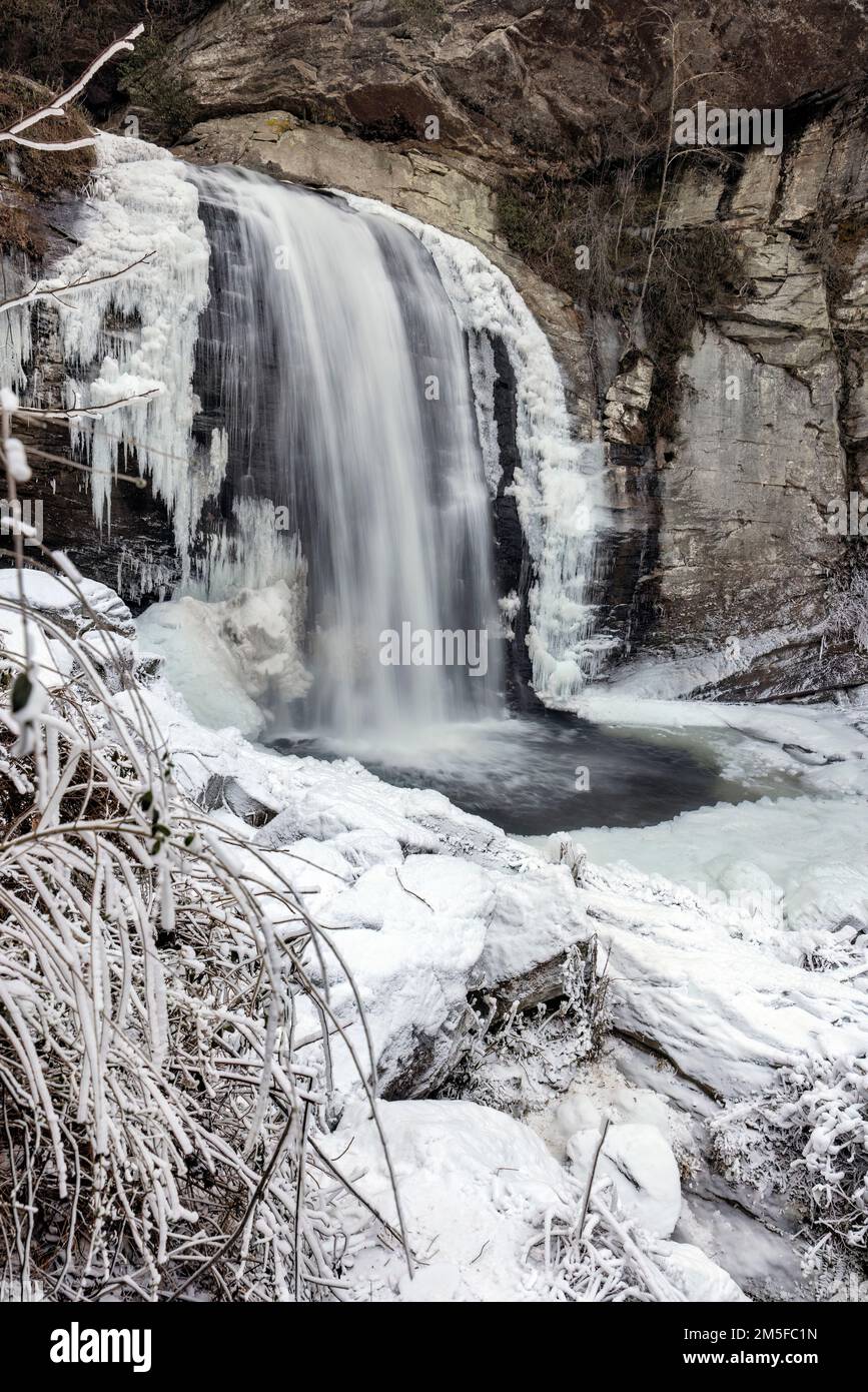 Looking Glass Falls in winter - Pisgah National Forest - near Brevard, North Carolina USA Stock Photo
