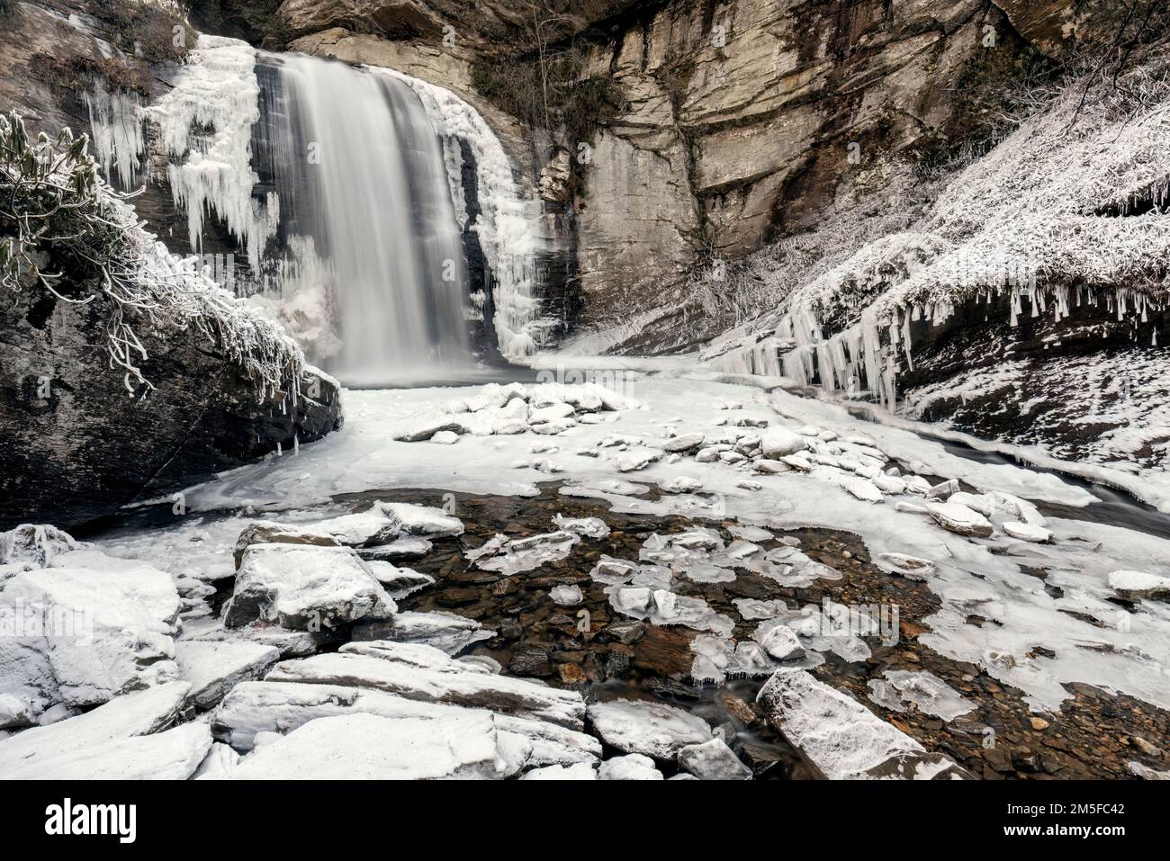 Looking Glass Falls in winter - Pisgah National Forest - near Brevard, North Carolina USA Stock Photo