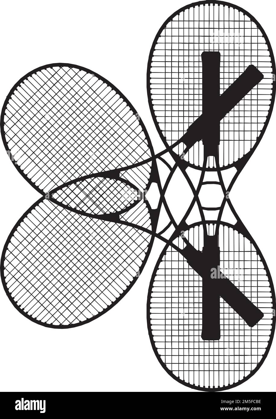 Tennis Rackets Multiple Shape Silhouettes Vector. Illustration On White Background. A vector illustration Of A Multiple Tennis Rackets. Stock Vector
