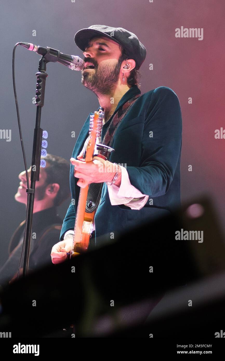Madrid, Spain. 28th Dec, 2022. Singer Juancho Conejo of the group Sidecars performs during the concert at the Palacio de los Depotes in Madrid. (Photo by Atilano Garcia/SOPA Images/Sipa USA) Credit: Sipa USA/Alamy Live News Stock Photo